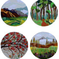 Landscape mixed media painting titled 'Nature', 24x24 inches, by artist Shatabdi Roy on Cloth