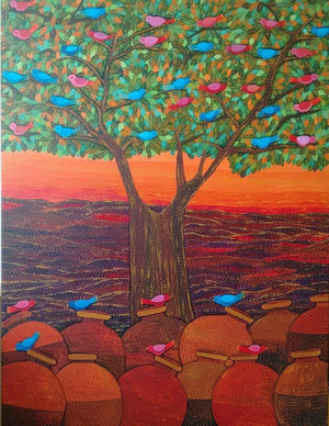 contemporary acrylic painting titled 'Nature', 48x36 inches, by artist Sadaf Beg Khan on canvas