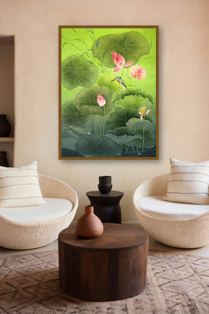 Nature (Lotus Pond Serenity) by artist Rina Roy displayed in a Museum Style gallery