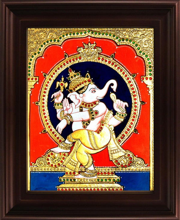 Natya Ganesha Tanjore Painting Traditional Art by Myangadi | ArtZolo.com