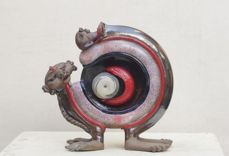 Figurative sculpture titled 'New Born', 15x18x6 inches, by artist Narottam Das on Ceramic