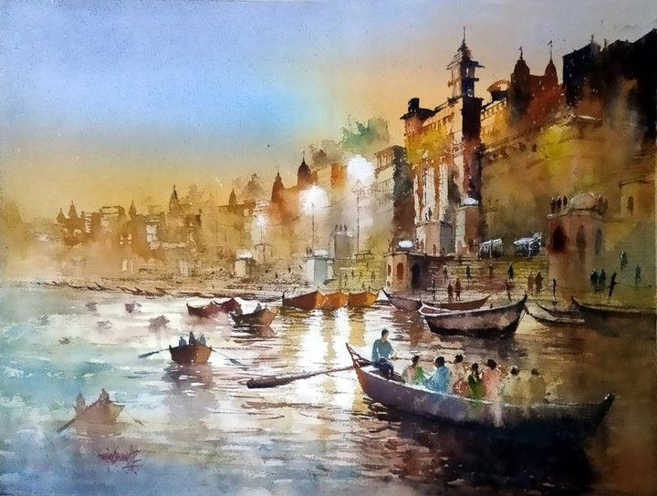 Night At Banaras Painting by Sanjay Dhawale | ArtZolo.com