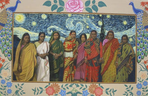 Figurative mixed media painting titled 'Nostalgia', 42x66 inches, by artist Biswajit Roy on Canvas
