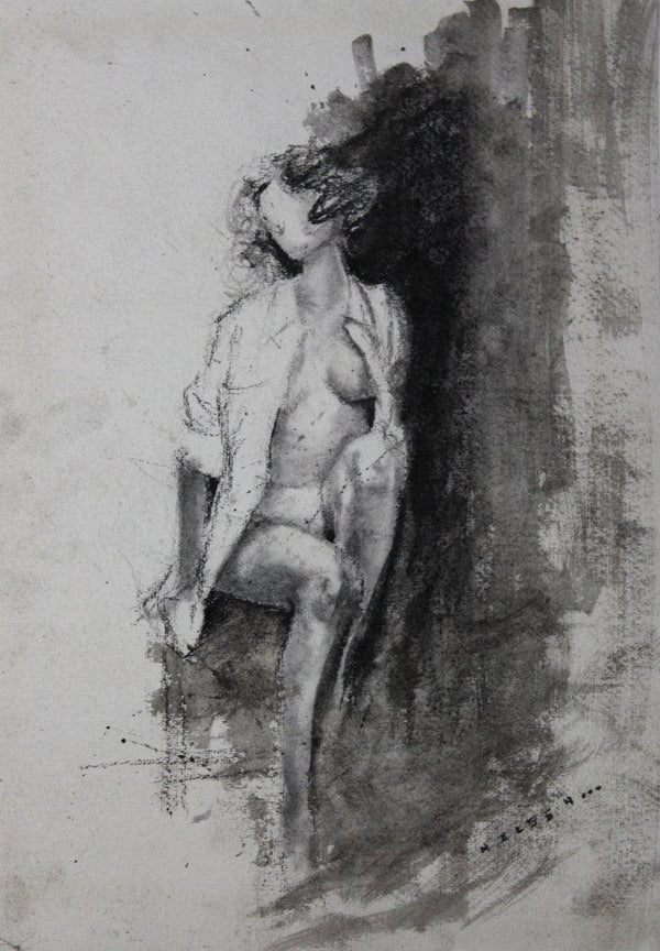 Nude Sitting On A Rock Drawing by Nilesh Gavale | ArtZolo.com