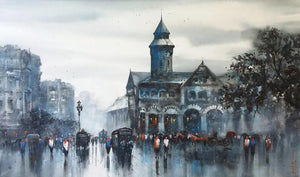 Cityscape acrylic painting titled 'Old Bombay', 36x60 inches, by artist Ashif Hossain on Canvas