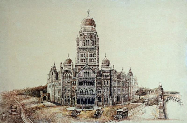 Old Bombay Municipalcorporation Bldg Drawing by Aman A | ArtZolo.com