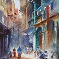 Cityscape watercolor painting titled 'Old House', 20x14 inches, by artist Sanjay Dhawale on Handmade paper