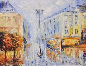 Old Kolkata by Kiran Bableshwar, Original Oil Impressionist Painting on Canvas, Small Horizontal Wall Art
