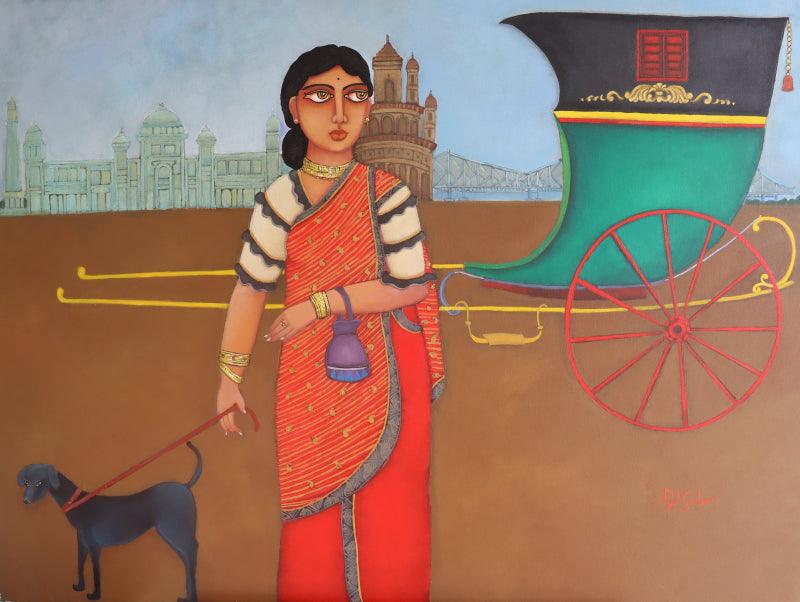 Figurative acrylic painting titled 'Old Kolkata', 30x40 inches, by artist Piyali Sarkar on Canvas