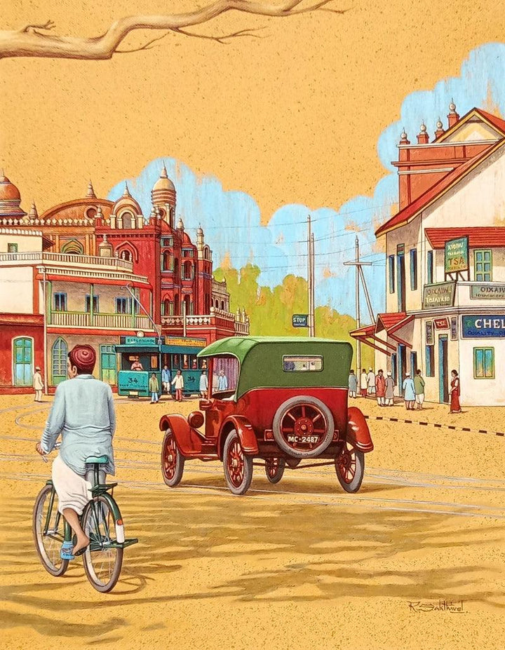 Old Madras Mount Road Painting by Sakthivel Ramalingam | ArtZolo.com