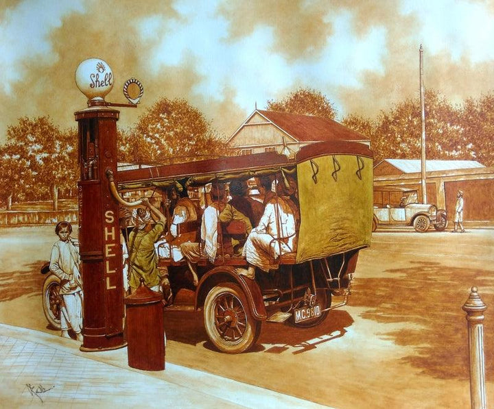 Old Madras Shell Painting by Sakthivel Ramalingam | ArtZolo.com