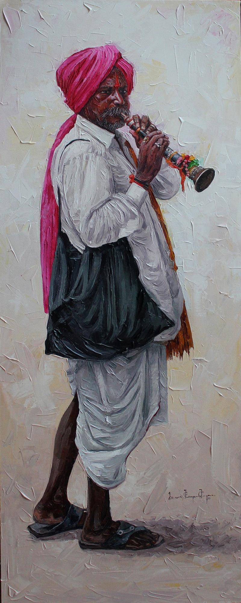 Figurative acrylic painting titled 'Old Man 1', 60x23 inches, by artist Iruvan Karunakaran on Canvas