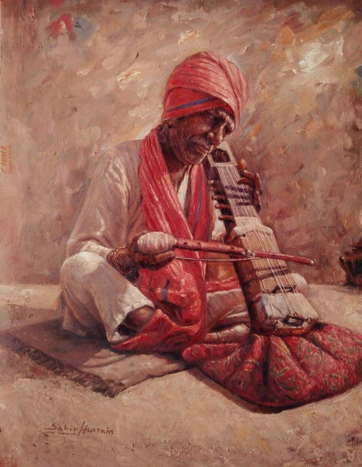 Old Man With Sarangi Painting by Sabir Hussain | ArtZolo.com