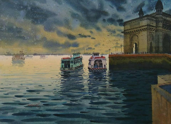 One Evening At Gateway Of India Painting by Abhijit Jadhav | ArtZolo.com