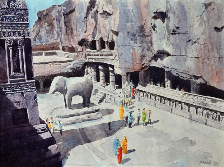 One Fine Day At The Ellora Caves I Painting by Rahul Salve | ArtZolo.com