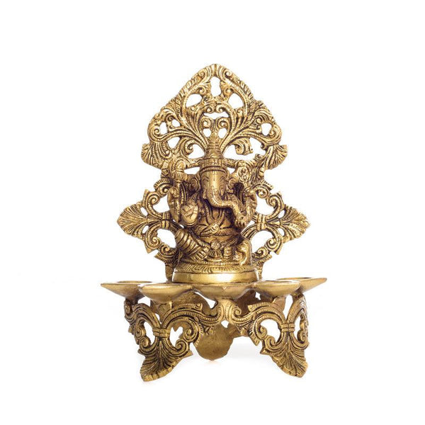 One Panchdeep Ganesha Decorative Carving Handicraft by Brass Handicrafts | ArtZolo.com
