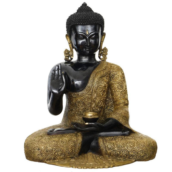 One Peaceful Meditating Golden And Black Handicraft by Brass Handicrafts | ArtZolo.com