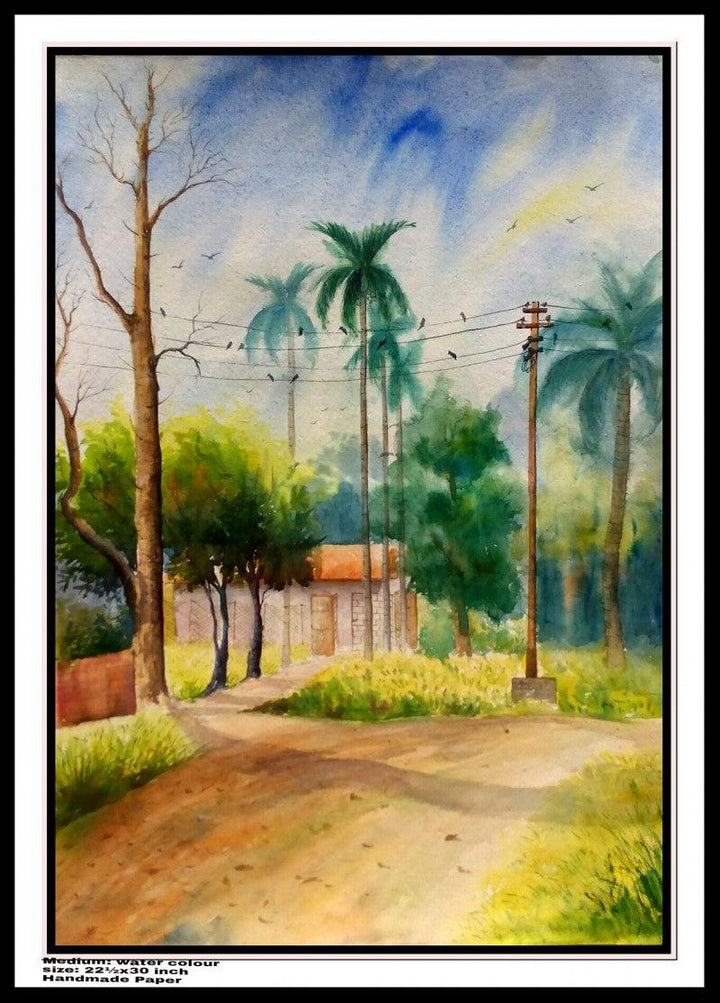One Of House And 1 Tarning Road Painting by Biki Das | ArtZolo.com