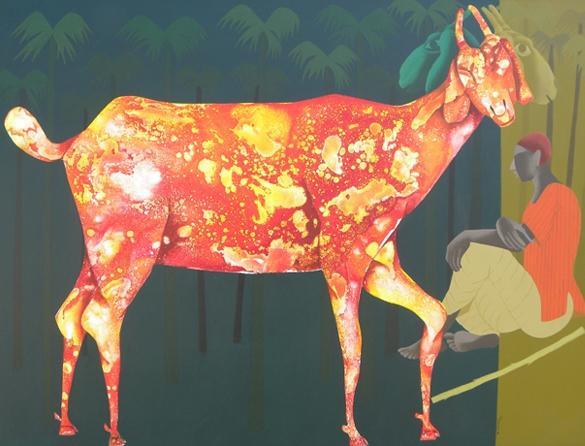 Orange Goat Painting by Abhiram Bairu | ArtZolo.com