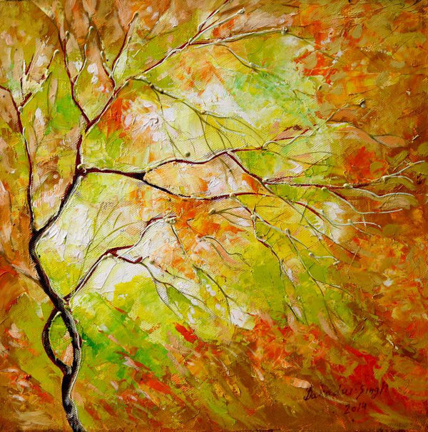 Orange Nature Painting by Bahadur Singh | ArtZolo.com