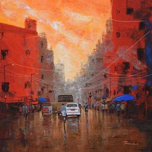 Orange Sky Painting by Purnendu Mandal | ArtZolo.com