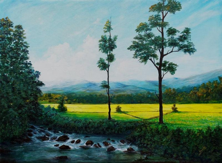 Paddy Field Painting by Seby Augustine | ArtZolo.com