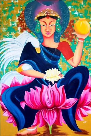 "Padmavati": Yellow Acrylic Oil Painting by Deepali Mundra | ArtZolo.com