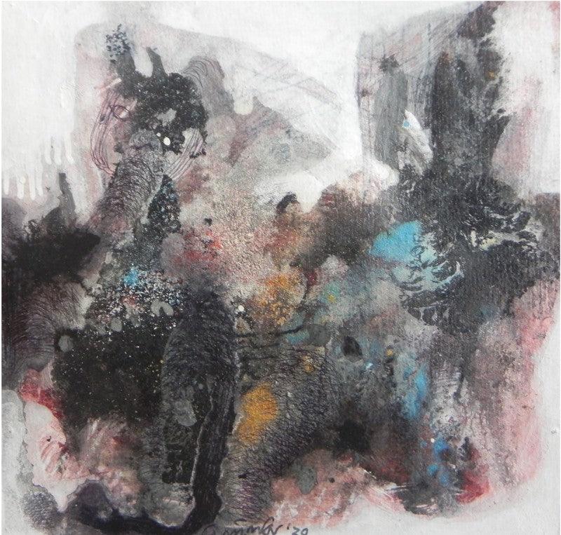 Abstract mixed media painting titled 'Pain 1', 5x5 inches, by artist Kartick Dinda on Paper