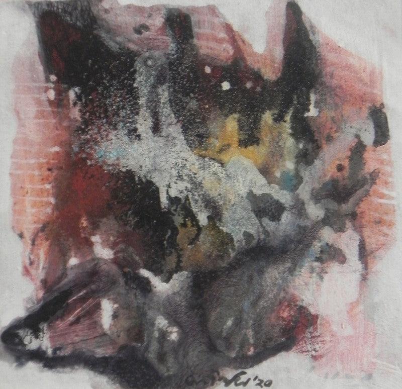 Abstract mixed media painting titled 'Pain 2', 5x5 inches, by artist Kartick Dinda on Paper