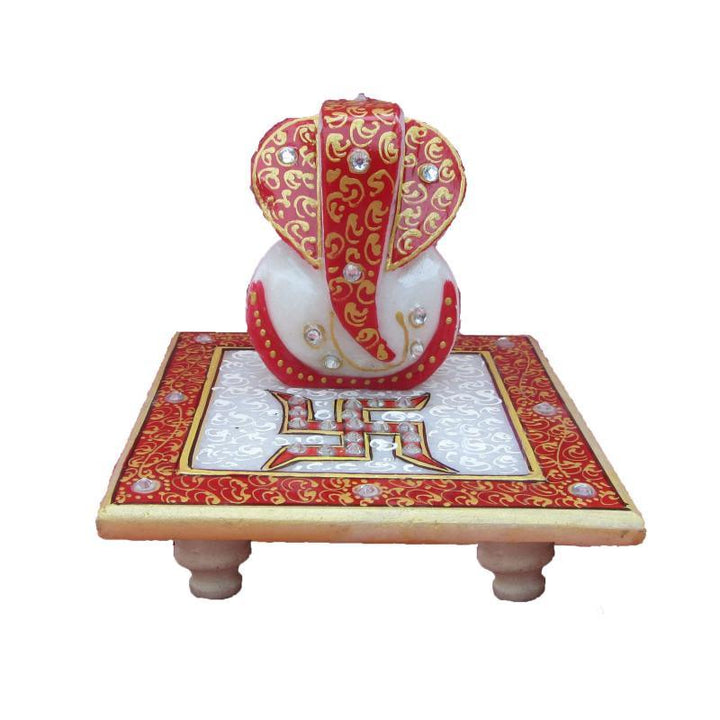 Painted Marble Ganesha With Saath Handicraft by Ecraft India | ArtZolo.com