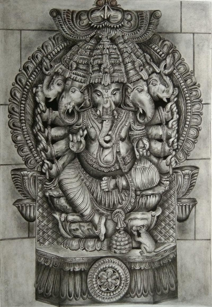 Panchamukhi Ganesha Drawing by Preeti Ghule | ArtZolo.com