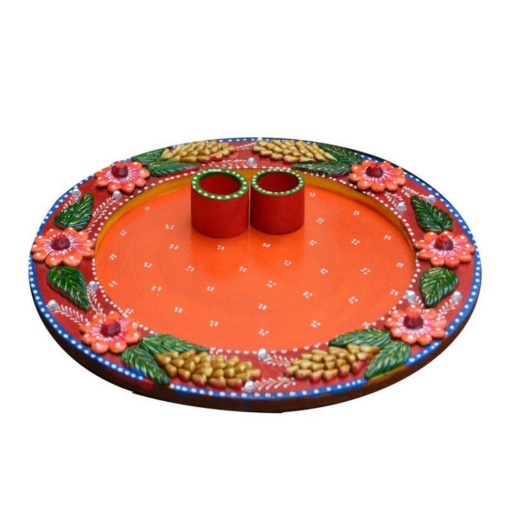 Papier Mache Pink Floral Pooja Thali Handicraft by E Craft | ArtZolo.com