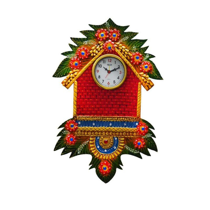 Papier Mache Wall Clock Hut Design Handicraft by E Craft | ArtZolo.com