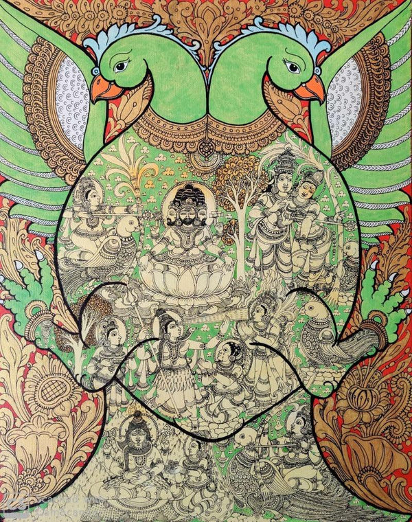 Parrot Rathi Manmadha Painting by Harinath N | ArtZolo.com