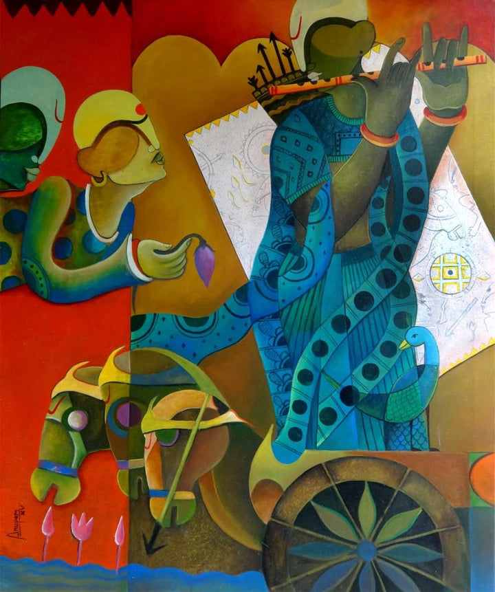Parthasarathi (The Creator Of Arjuna) Painting by Anupam Pal | ArtZolo.com