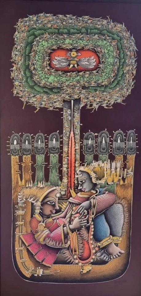 Religious acrylic painting titled 'Passion', 48x24 inches, by artist Jitendra Dangi on Canvas