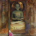Religious watercolor painting titled 'Peace', 28x22 inches, by artist Kishor Nadavdekar on Paper