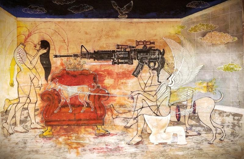 contemporary mixed media painting titled 'Peace', 20x30 inches, by artist Dasarath Das on Paper