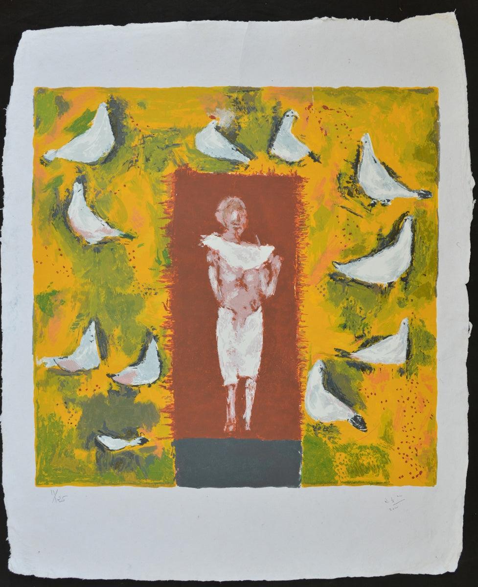 Figurative serigraphs painting titled 'Peace', 34x28 inches, by artist Haku Shah on Paper