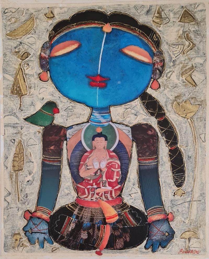 Religious mixed media painting titled 'Peace', 22x18 inches, by artist G Subramanian on Canvas