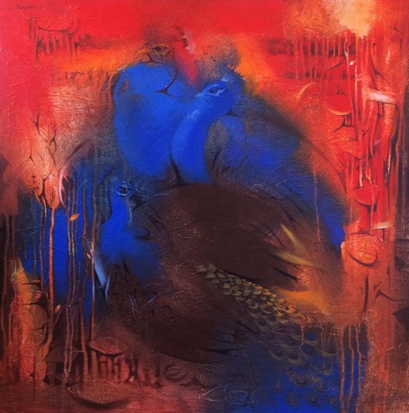 Animals acrylic painting titled 'Peacock', 36x36 inches, by artist Balaji Ubale on Canvas