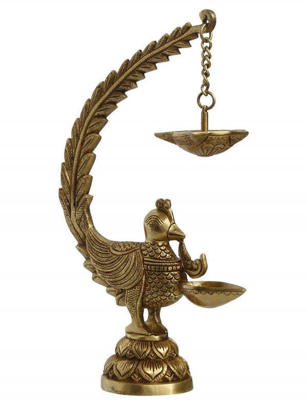 Peacock Brass Showpiece With Diya For 6 Handicraft by Brass Handicrafts | ArtZolo.com