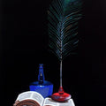 Still-life acrylic painting titled 'Peacock Feather', 30x16 inches, by artist Parimal Vaghela on Canvas