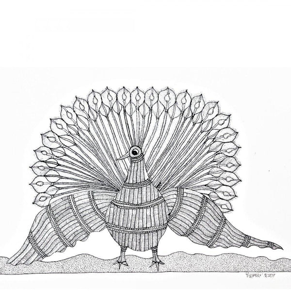 Peacock Gond Art Traditional Art by Chitrakant Shyam | ArtZolo.com
