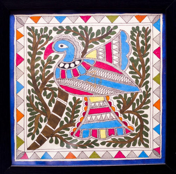 Peacock Blue Madhubani Painting Traditional Art by Kalaviti Arts | ArtZolo.com