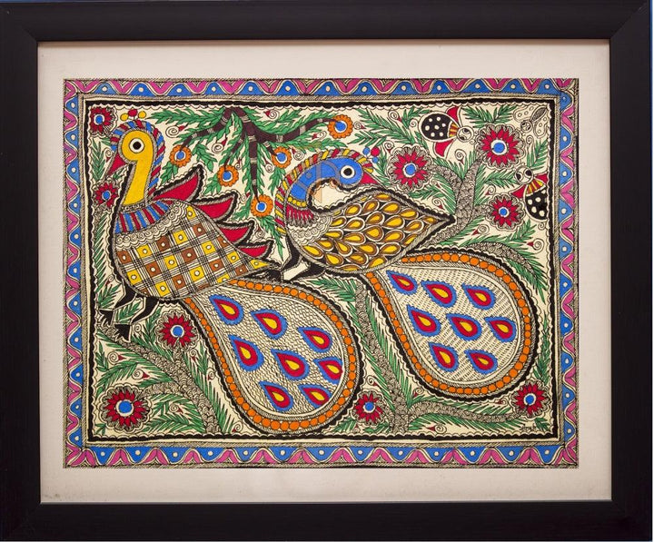 Peacocks Madhubani Painting Traditional Art by Kalaviti Arts | ArtZolo.com