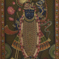 Religious tribal painting titled 'Pichwai', 23x35 inches, by artist Unknown on Cloth