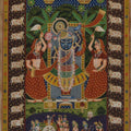 Religious tribal painting titled 'Pichwai', 21x33 inches, by artist Pichwai on Cloth