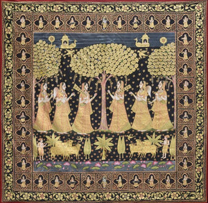 Religious mixed media painting titled 'Pichwai', 103x104 inches, by artist Pichwai on Cotton Cloth