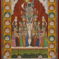 Religious tribal painting titled 'Pichwai', 37x57 inches, by artist Unknown on Cloth